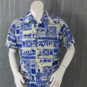 Vintage Hawaiian Shirt - Tribal and Ku Pattern by Pacific Isle - Men's Medium